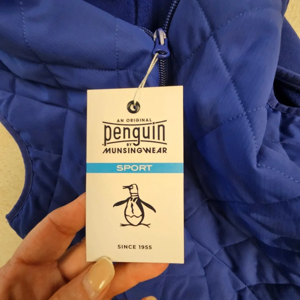 Original Penguin Mens Quilted Vest Surf The Web Blue OGRFF0C90F Size Medium NWT